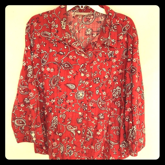 Sag Harbor Tops - ***Women’s red button-up shirt.***